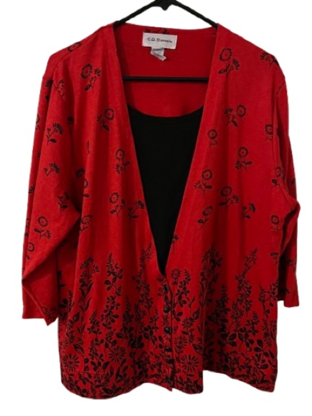 C.D. Daniels Red & Black Floral Buttoned Layered Boho Women’s Size 1X Blouse